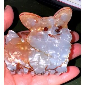 Corgi Hair Claw‎ Clip Dog Lover Gift Gold Beige Acetate Adorable New